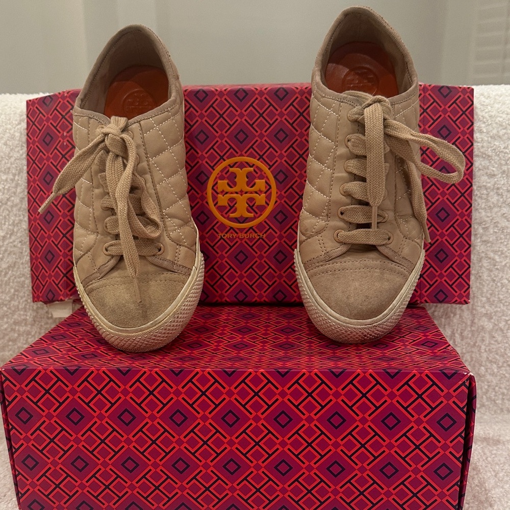 Tory Burch Beige Quilted Sneakers